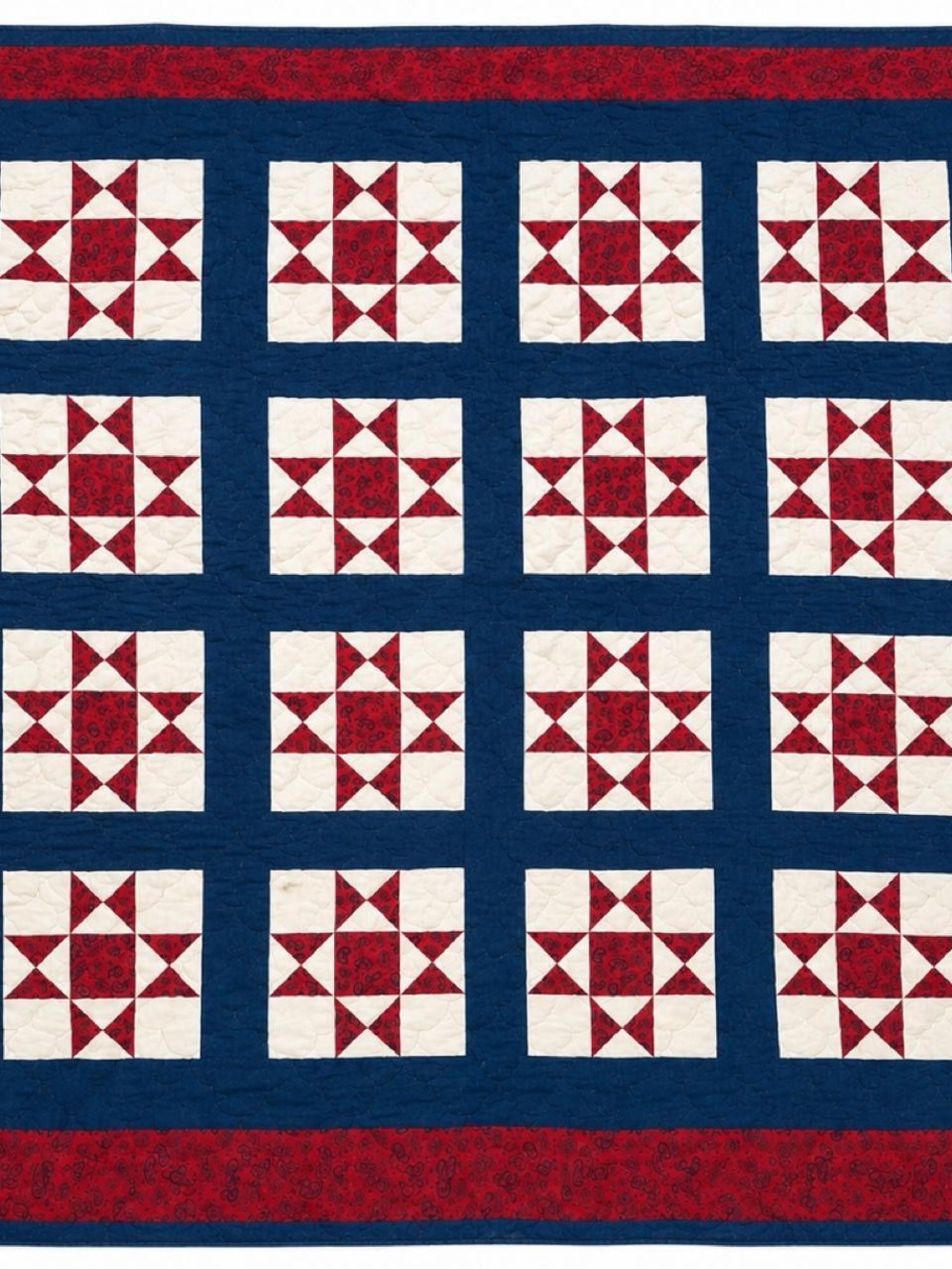 Patriotic Star Patchwork Quilt - Red, White & Blue